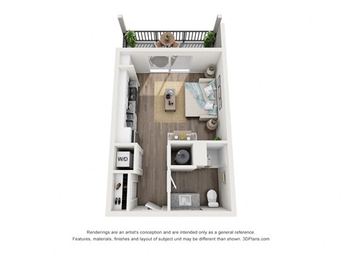 Floor plan for studio, 1 bath, 420 sqft